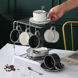 欧式度银咖啡杯套装瓷咖陶啡杯套QVY架装高级奢感轻配子勺子拿铁