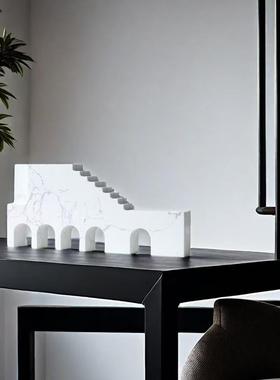 简现代抽约象141几何意厅大理石建筑创摆件样板房售楼处客桌面饰