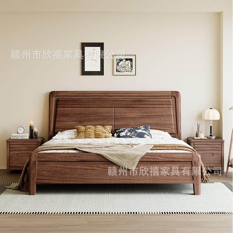 胡S2构桃木实木床1米8双人床现简约卧家用双人床代榫卯结全实木室
