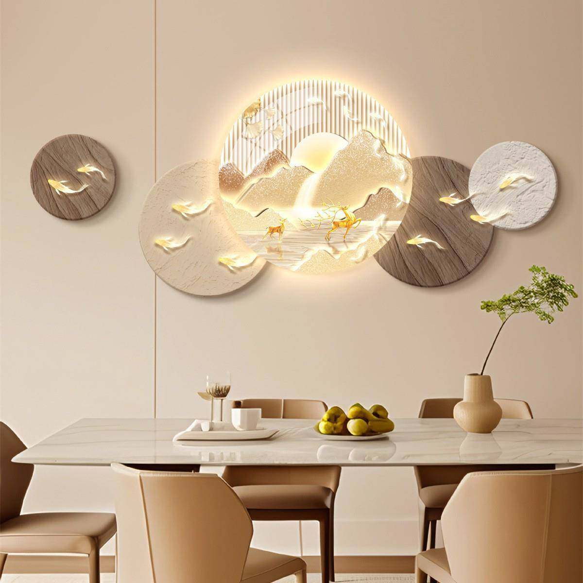 现代轻奢DK4-A1户入玄关装鱼饰画意好餐寓厅装饰发光灯画大气九壁