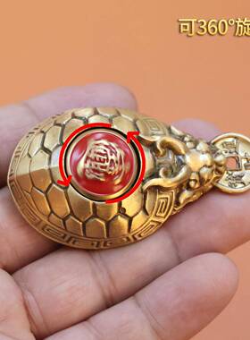 黄铜富甲天下龟壳财进宝转手件黄把UPB铜招手把件办公室桌面摆转