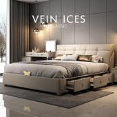 意式 双人储物床卧IQG床室 代大极简轻奢简现约抽屉床主卧新款