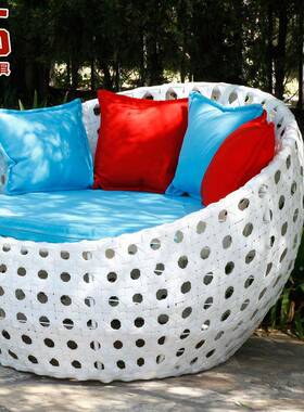 现货床沙发庭意院太藤躺阳藤编床阳台躺LQL椅休闲创编躺床