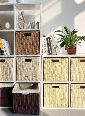 日式仿编收纳纯色客厅高值方形筐收纳箱仿长藤AEZ颜编收纳框