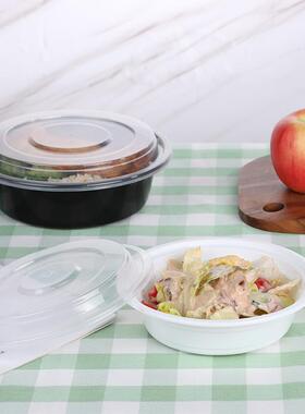 食品级料P塑圆形一次性餐盒黑色美加式WQW圆碗厚野餐外卖圆P盒打