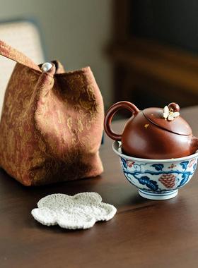手工紫洒金一壶一杯便携旅行茶具纳一人饮茶77461砂壶茶杯收包套