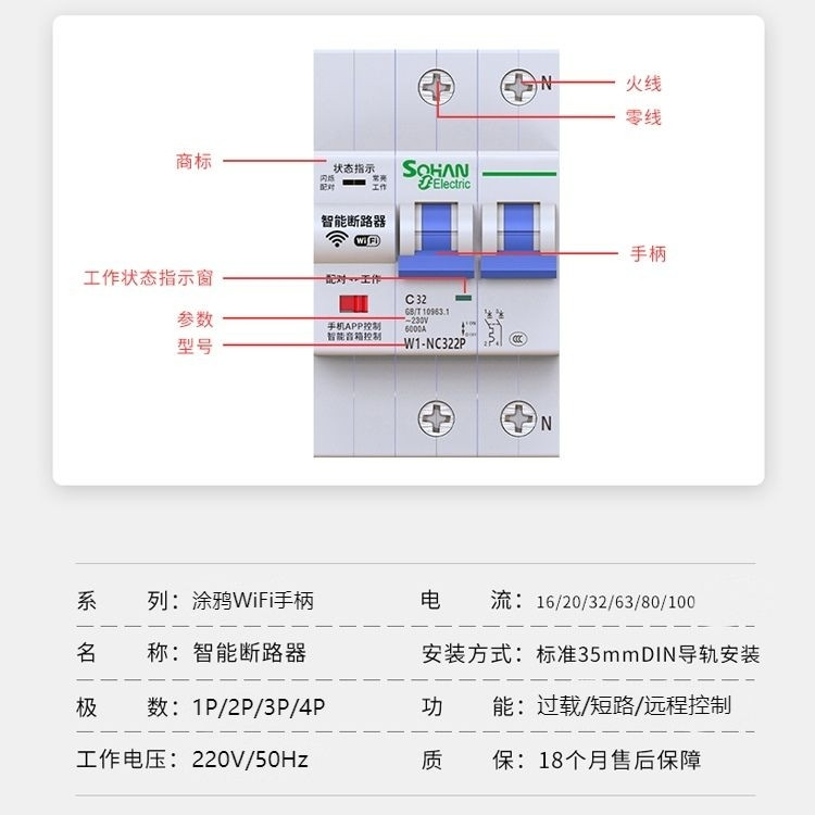 涂鸦ZigBee智能空开计量断路器无线遥控开关远程控制电源重合闸