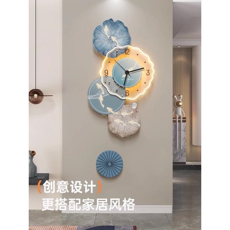 挂钟客厅钟表简约j现代家用静音时钟挂墙壁灯创意石英钟新款九鱼