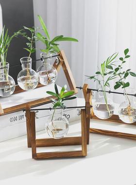 创意烧杯水培木架容器绿萝植物玻璃花瓶办公N室桌面摆件插花瓶装