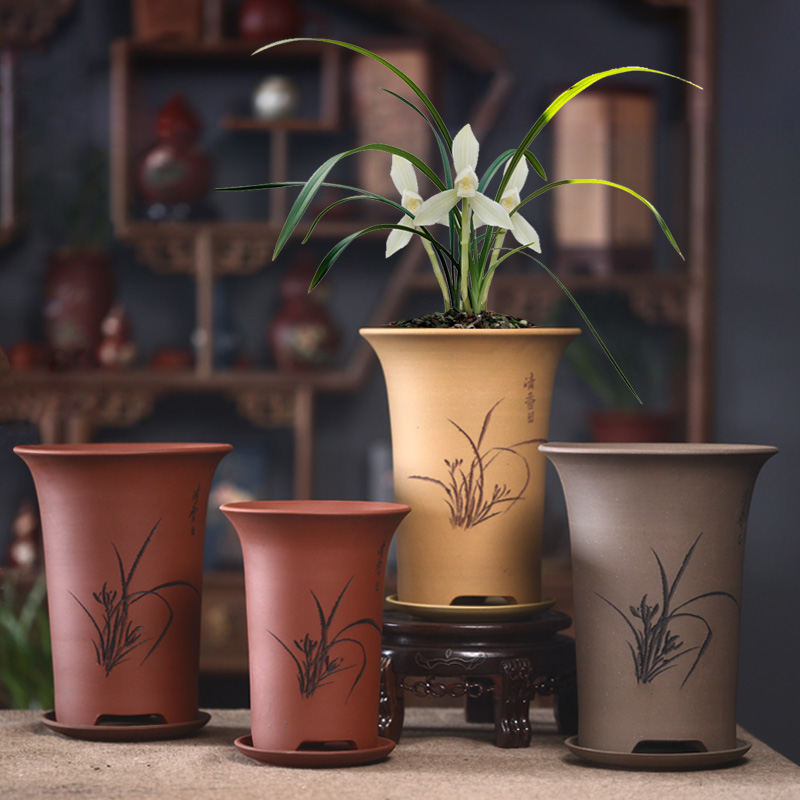 神力紫砂花盆陶瓷兰花盆盆景盆简C约个性多肉花盆绿萝 君子兰花盆