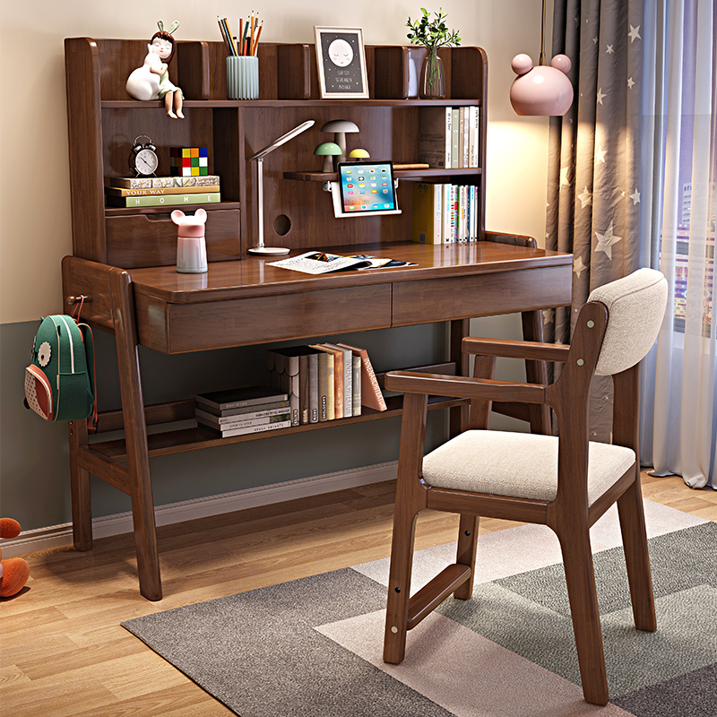 儿童学习桌简约家用卧室写字桌椅套装小学生男女孩实木可升降书桌