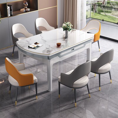 轻奢餐桌椅组合2024新款小户型家用伸缩折叠吃饭桌子实木可变圆桌