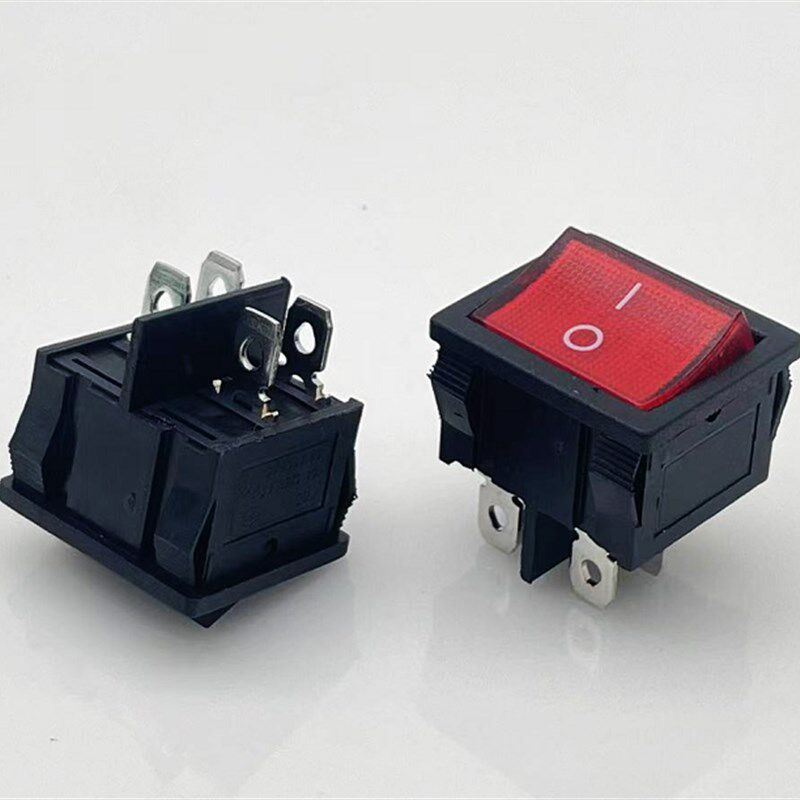 4脚2档KCD1船型开关四六脚两三档电源双刀双掷红色带灯21*24MM