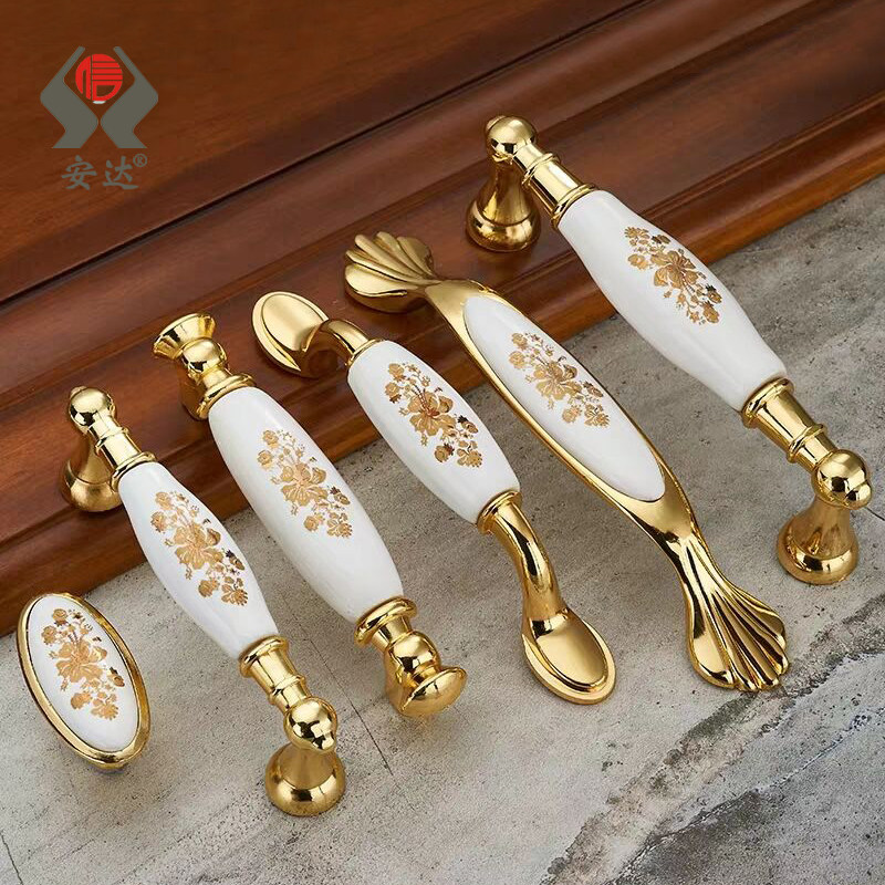 橱柜衣柜抽屉家具五金把手欧式仿古田园美式金花陶瓷单孔金色拉手,纺织面料/辅料/配套,服装加工设备,淘宝优惠券,粉丝福利购,淘宝优惠卷