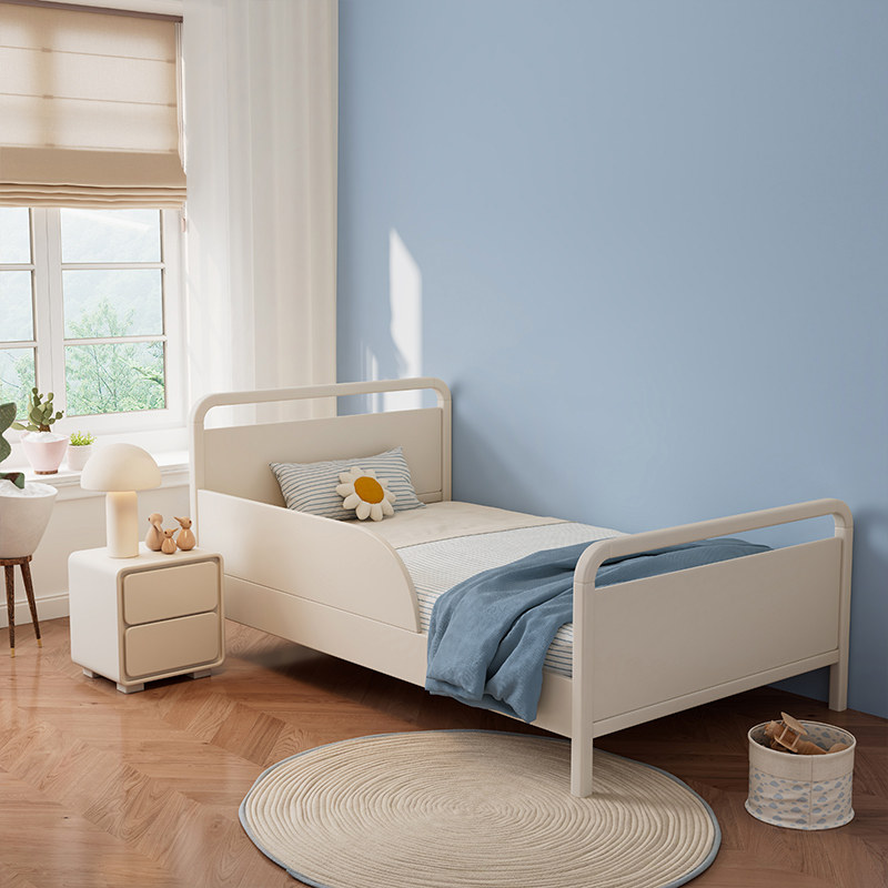 全实木儿童床带护栏1.2米婴儿小床男女孩卧室1.5床白色简约单人床