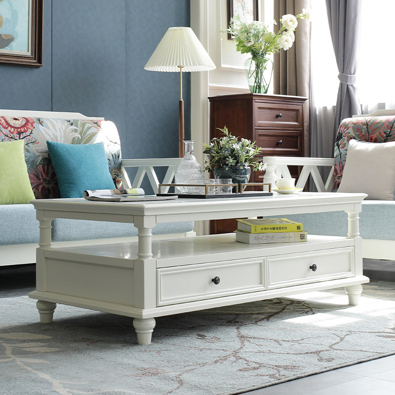 美式实木茶几复古客厅家具全实木美式乡村茶几电视柜组合套装