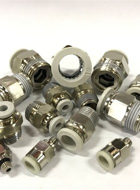 气管快速接头白色气动快插螺纹直通PC4-M5/4-01/6-02/8-02/10-03