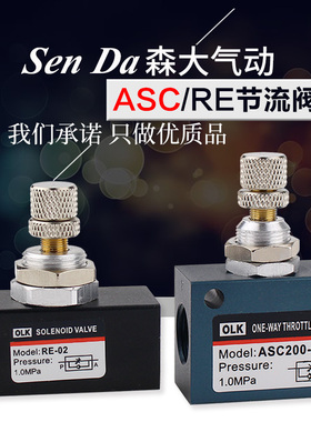 节流阀气动可调单向微调2分调速ASC200-08/300-15/RE-01/02/03/04