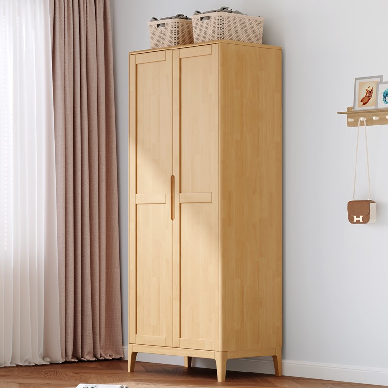 北欧实木衣柜轻奢组装收纳柜子家用衣橱卧室民宿家具两门推拉衣柜