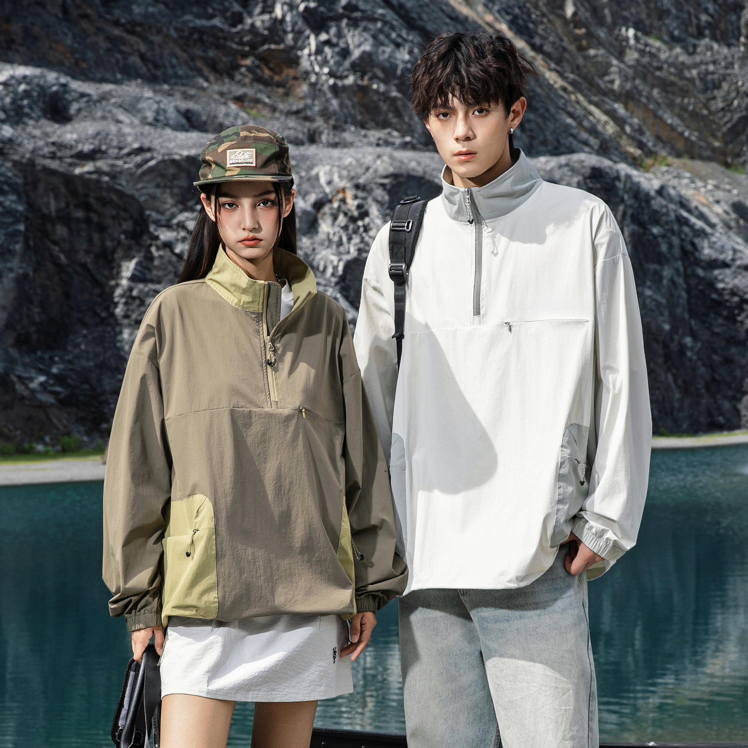 【敖瑞鹏同款】GD 防泼水半拉链男女款2025秋季运动排汗防风外套