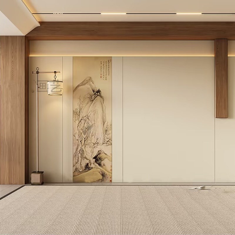 定制宋式美学墙纸山水水墨画壁画墙布壁纸客厅茶室书W房电视背景