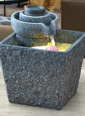 简约现代流水e生财摆件景观磨盘茶室客厅玄关循环水装饰开业乔迁