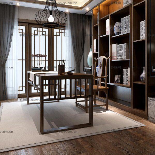 书桌椅书架组合 新中式实木简约现代家用 会所办公室画案禅意茶桌