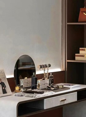 现代轻奢风d样板间卧室梳妆台摆件镜子组合搭配衣帽间展厅软装饰