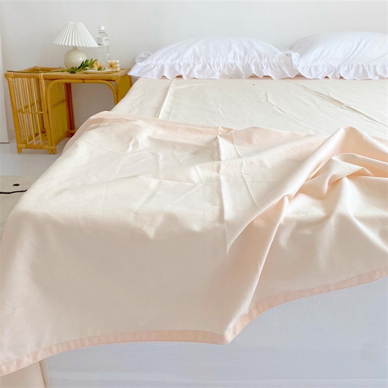 赖LFB在床f!清新慵懒橙粉色被全棉纯色床单笠单可床做 单双定人床