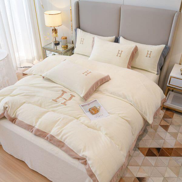 简约轻奢加厚牛奶绒四件套珊瑚绒纯色被套冬季双面加绒被罩床单式