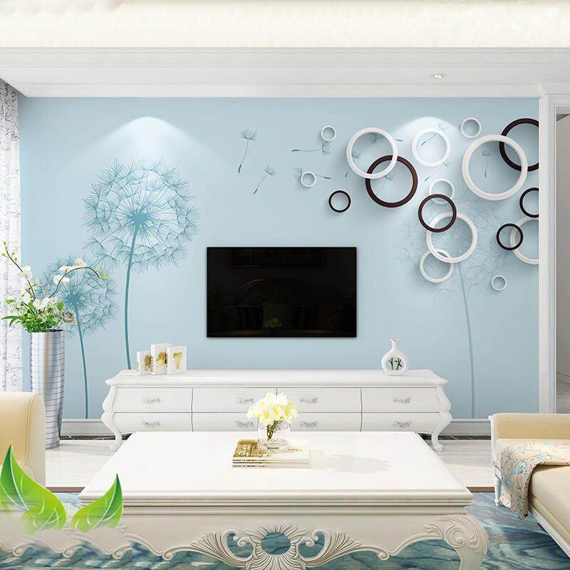 3d立体客厅影视墙壁画电视背景墙壁纸装饰画定制简约现代蒲公英