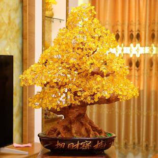 黄水晶摇钱树摆件大招财宝树树家居创意酒柜家装饰品客厅电视柜