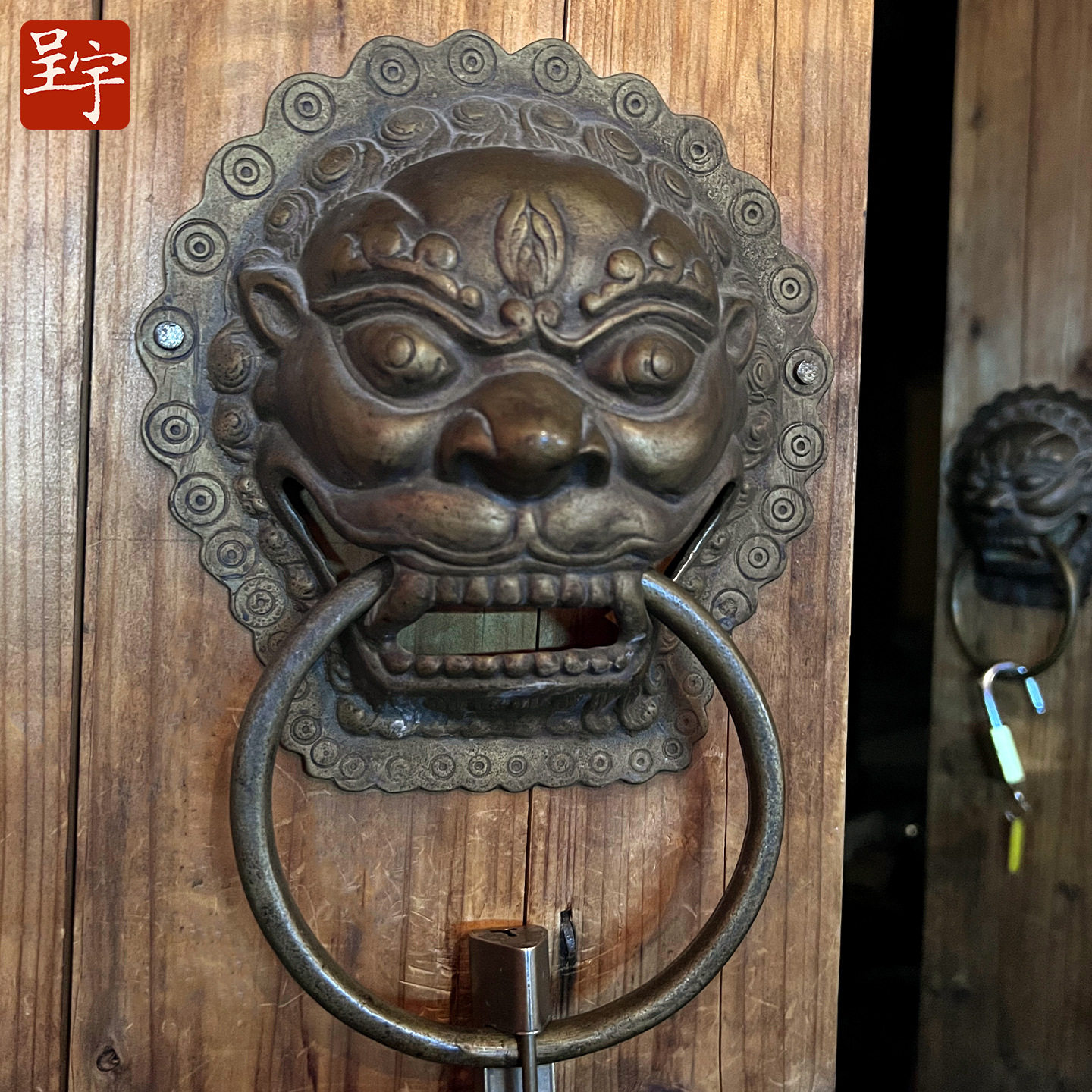 E款中式兽头门环狮头大门拉手对开门老式双开木门门环庭院铜拉环