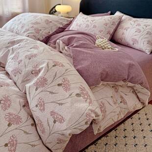 新品A类秋冬亚麻皱皱纱四件套床单床上三件套加厚床笠被套不起球