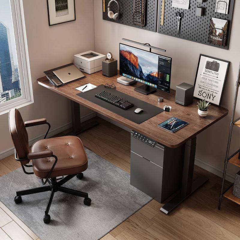 实木电动升降书桌电脑桌双电机全自动家用办公桌学习工作台电竞桌