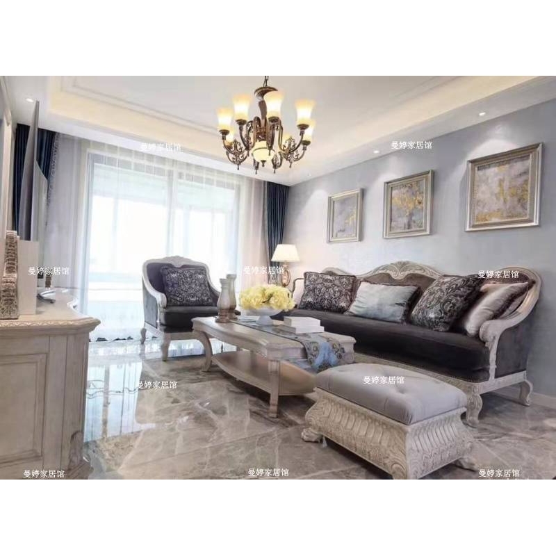 0J美式法式art实木雕花沙发实木沙发复兴印记仿古做旧三人沙发组