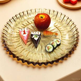 晶鑫餐具水晶玻璃圆型商用盘子甜品台展示盘轻奢水果陈列托盘果盘