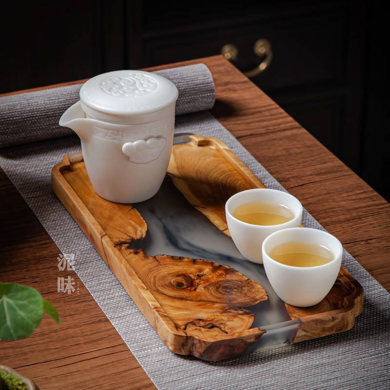 崖柏树脂干泡台日式木质托盘手工实木壶承小茶盘 托盘干泡台长方