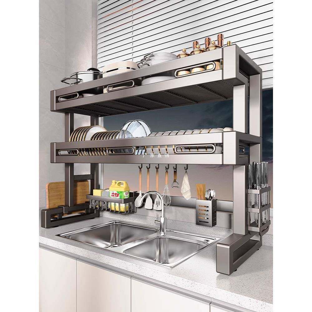 不锈钢多功能厨房水槽置物架碟盘筷收纳洗碗水池上放碗沥水碗架子