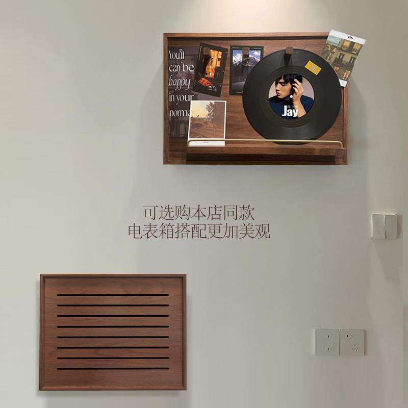 ▹黑胡桃实木弱电箱遮挡装饰盖板电表箱画多媒体网线盒遮挡箱免打