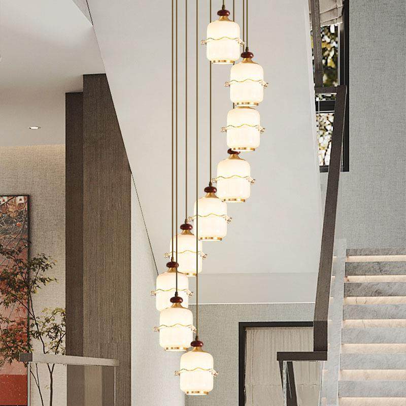 楼梯间长吊灯新中式复式楼中楼玻璃全铜挂灯中国风酒店旋转楼梯灯,家装灯饰光源,智能吊灯,淘宝优惠券,粉丝福利购,淘宝优惠卷
