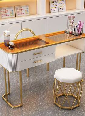 奶油风美甲桌白色日式玻璃单人全套轻奢简约美甲台收纳折叠美甲桌