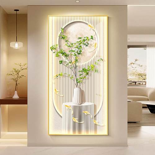 灯画挂画鱼壁画新款过图入户门玄关道奶油装饰画尽头走廊风绿植