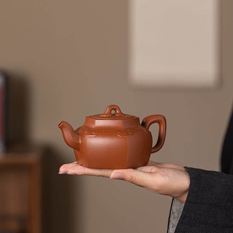 紫砂六方壶单壶家用复古简约泡茶壶功茶具过滤大容量原矿紫砂壶