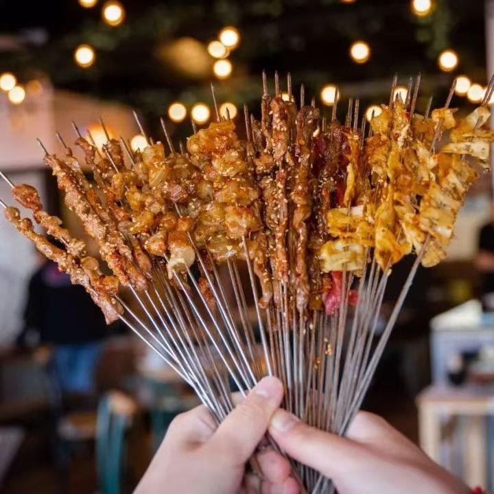 不锈钢烧烤圆签商用加粗大肉串打包外卖烤肉工具手把串夜市路边摊