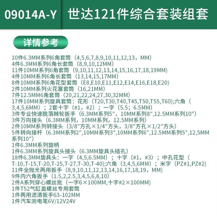 9P1E121件套汽修工具套装汽车维修组套120+1件A09014A-Y 棘轮