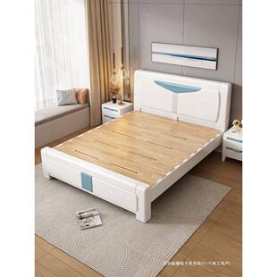 全实木床白色榫卯结构1.8米主卧双人大床现代简约橡木储物单人床