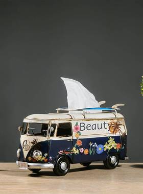 工业风创意铁艺手工复古巴士模型美式纸巾盒集装箱抽纸盒装饰摆件