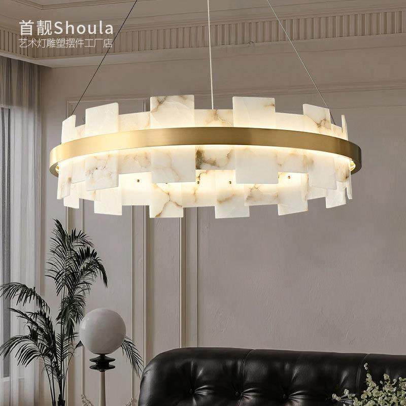 后现代轻奢客厅吊灯全铜云石中式简约餐厅灯创意个性卧室书房灯具,家装灯饰光源,智能吊灯,淘宝优惠券,粉丝福利购,淘宝优惠卷