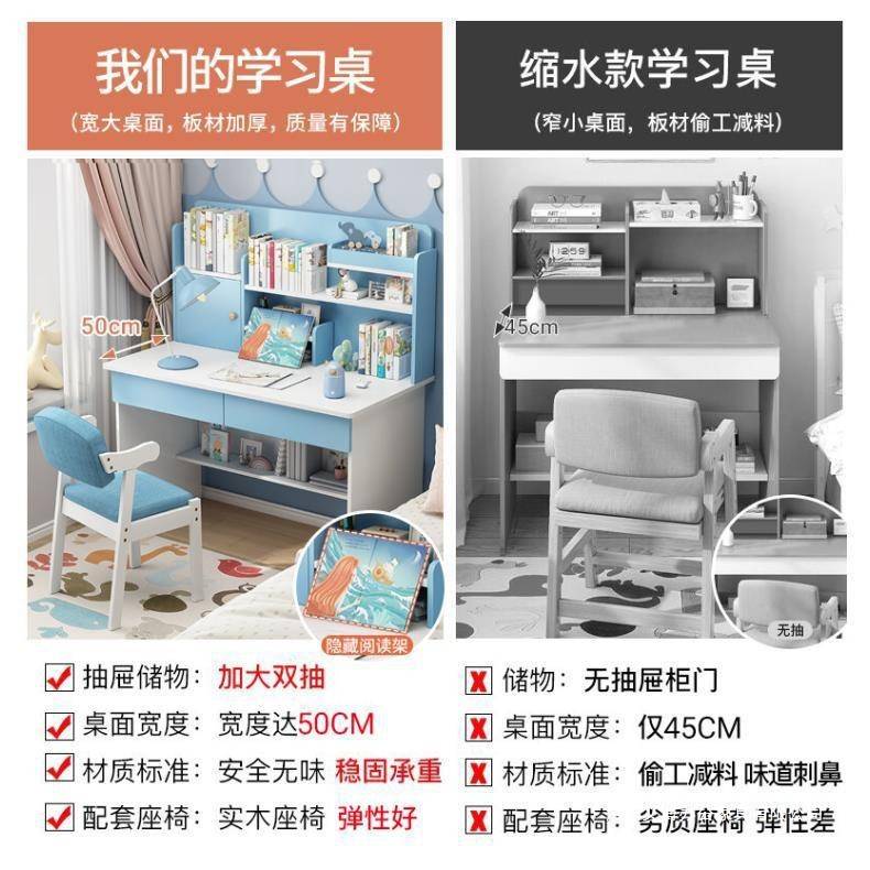 儿童学习桌小学生书桌书架一体课桌家用男孩女孩卧室写字桌椅套装